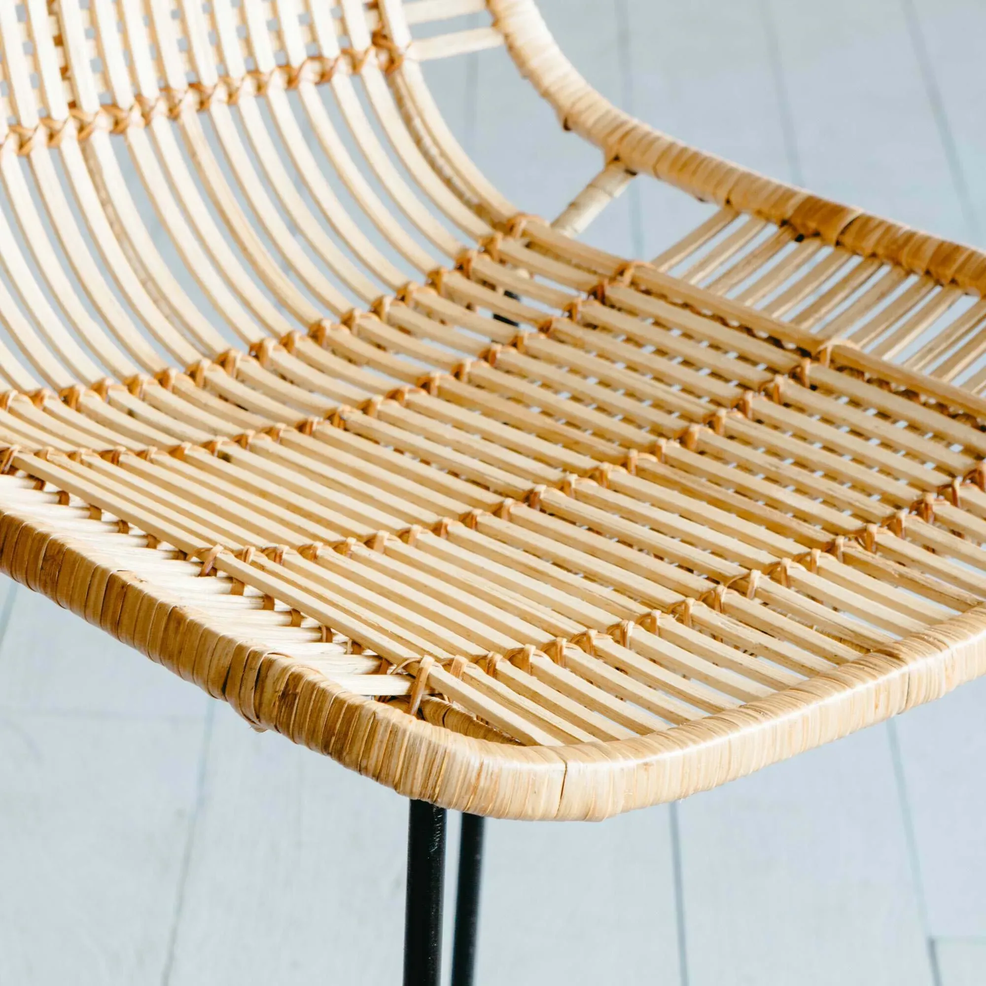 Ola Graphic Weave Rattan Kitchen Stool - Natural