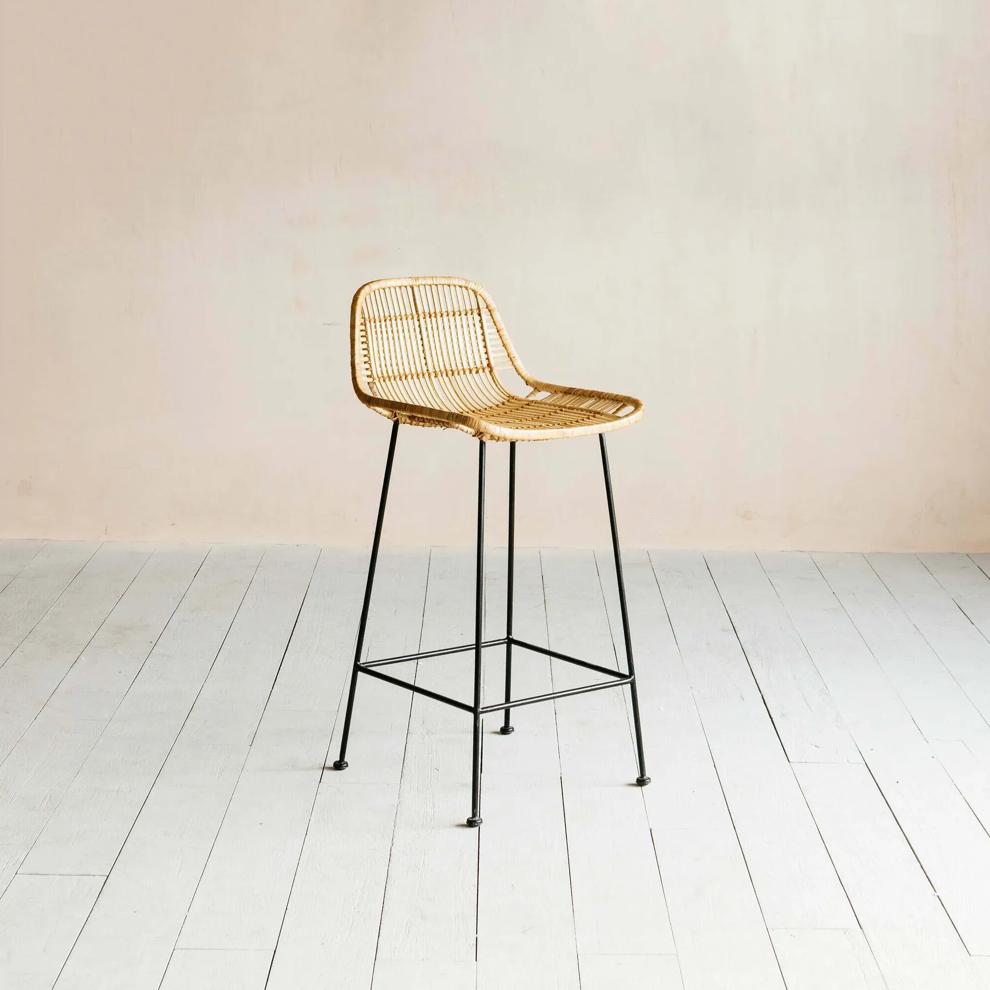 Ola Graphic Weave Rattan Kitchen Stool - Natural