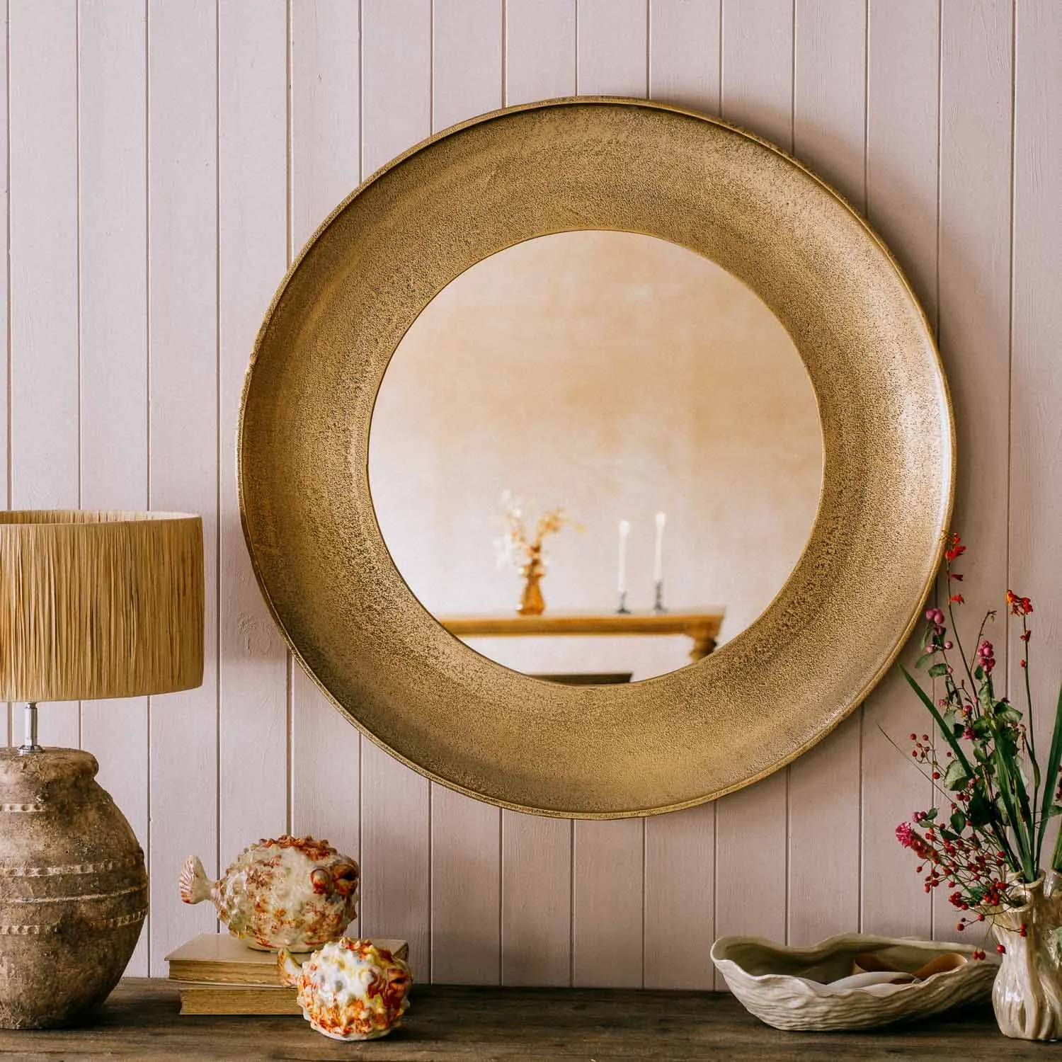 Oliver Large Round Wall Mirror - Aged Brass, Aluminium
