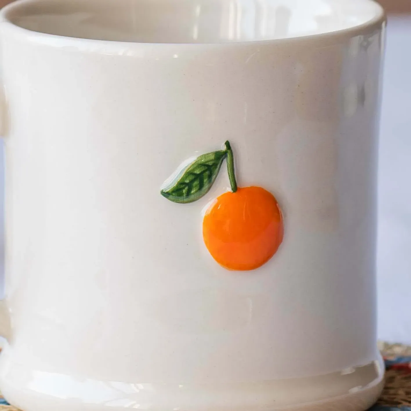 Orange Branch Motif Mini Mug - Orange, Stoneware