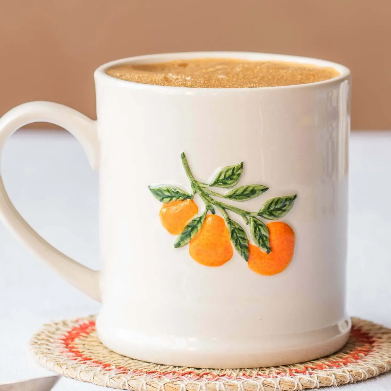 Orange Branch Motif Mug - Orange, Stoneware