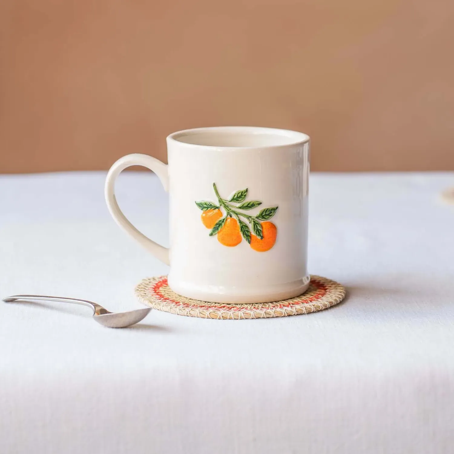 Orange Branch Motif Mug - Orange, Stoneware