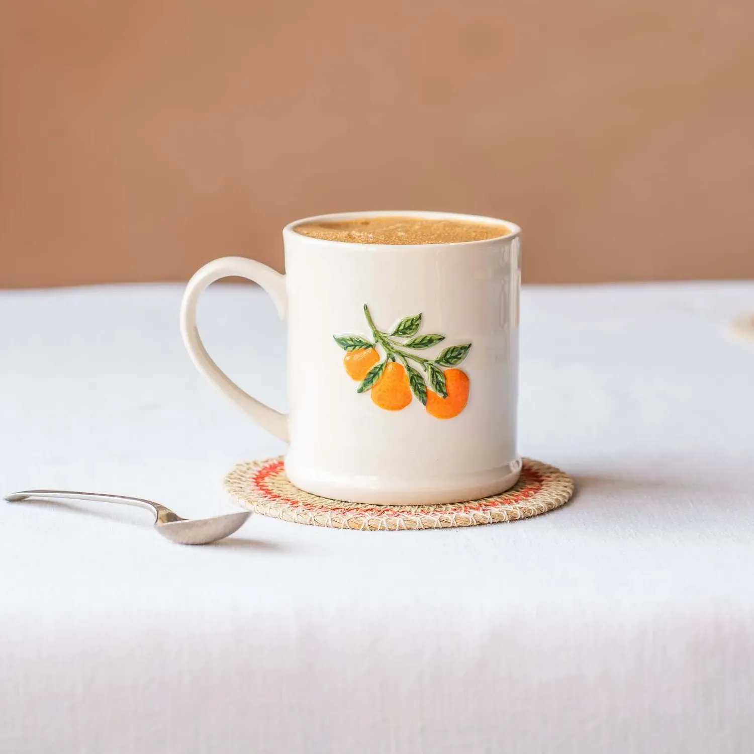 Orange Branch Motif Mug - Orange, Stoneware