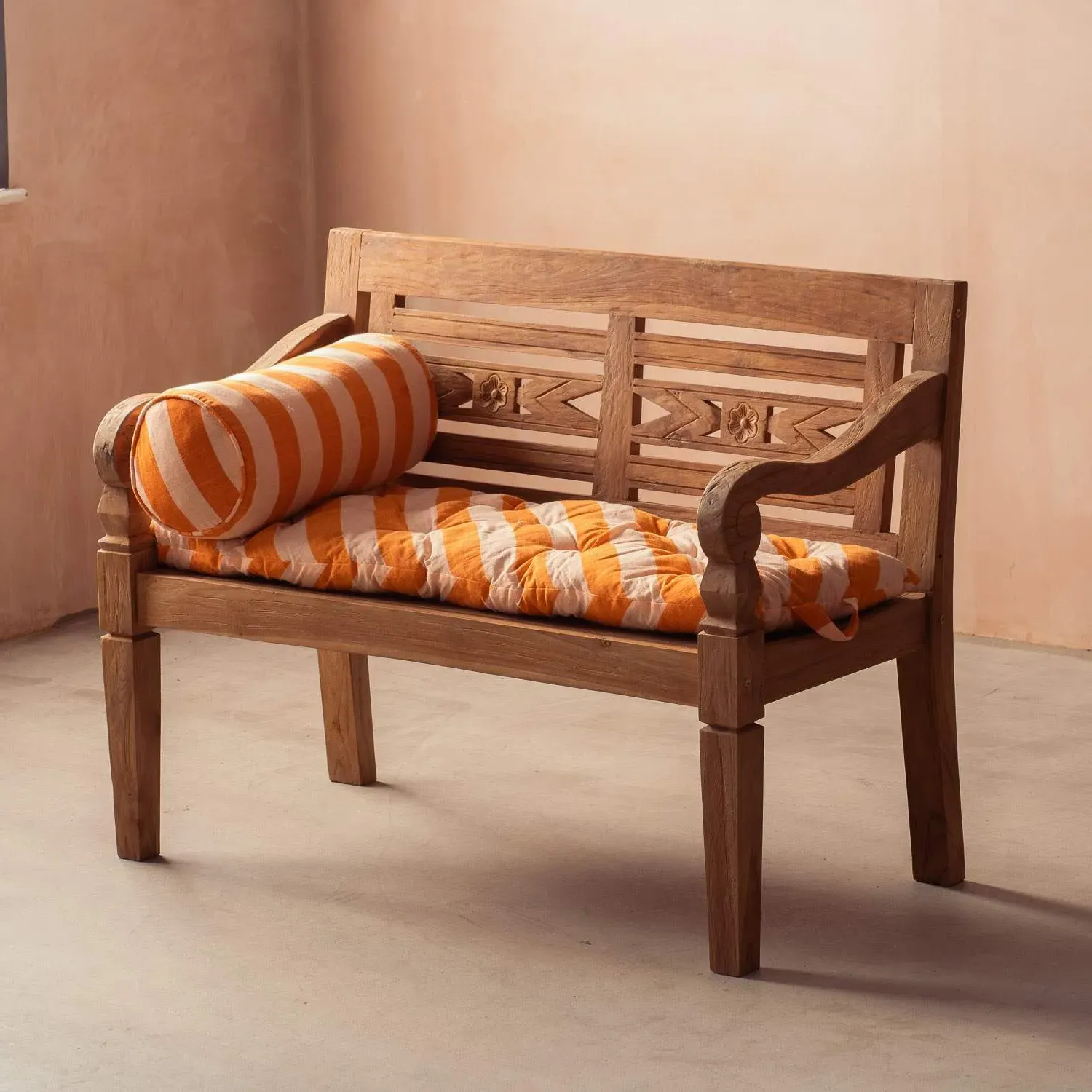 Orange Candy Stripe Bench Seat Pad - Orange, Cotton