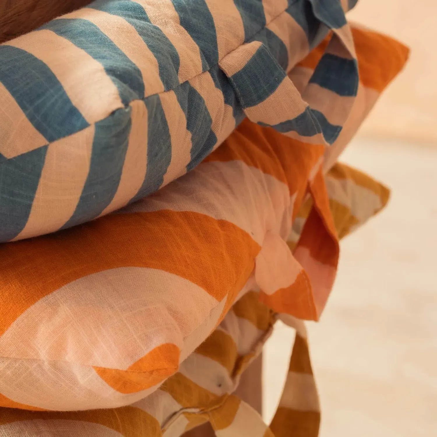 Orange Candy Stripe Bench Seat Pad - Orange, Cotton