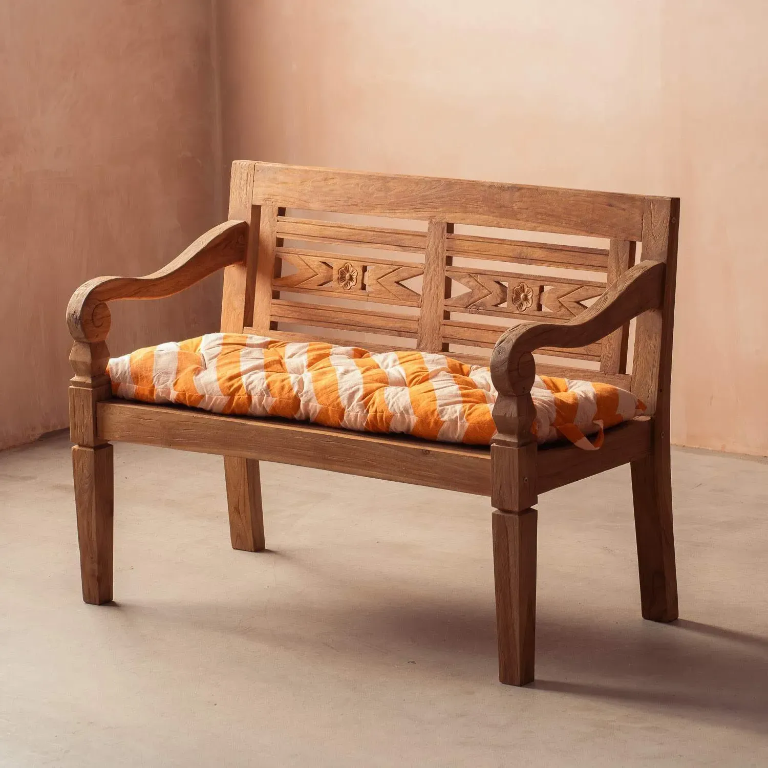 Orange Candy Stripe Bench Seat Pad - Orange, Cotton