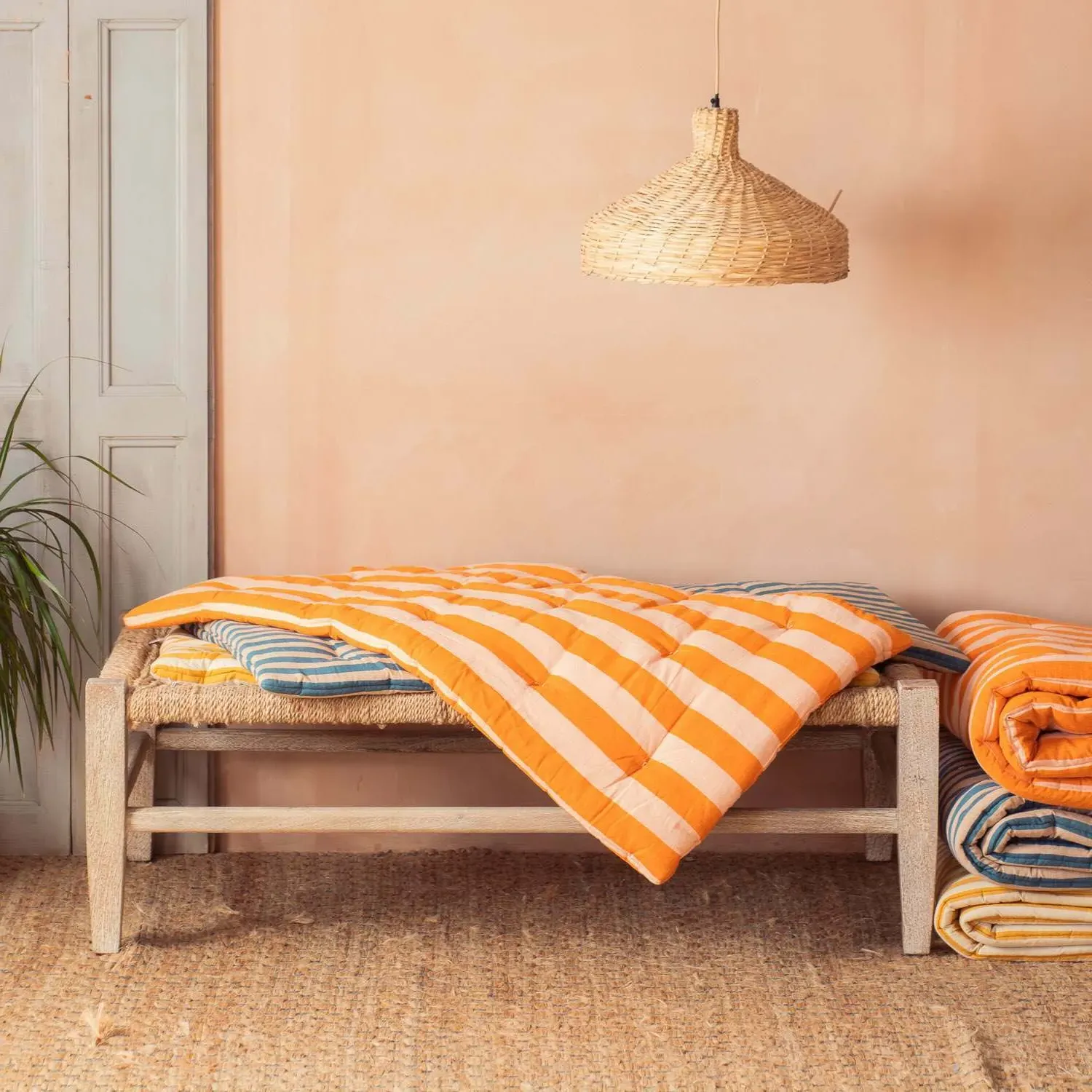 Orange Candy Stripe Small Seat Mat - Cotton