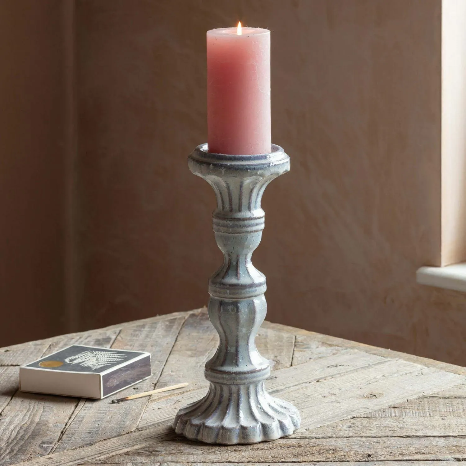Ornate Pillar Candle Holder - White, Porcelain image