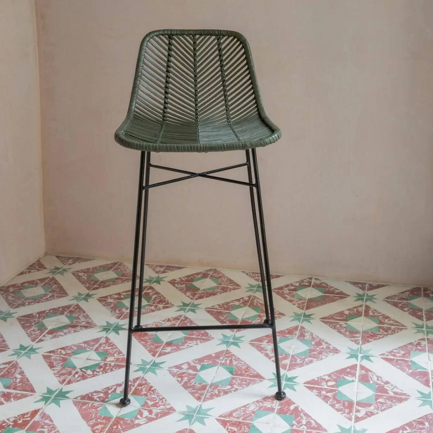 Oslo Counter Stool - Olive Green, Rattan