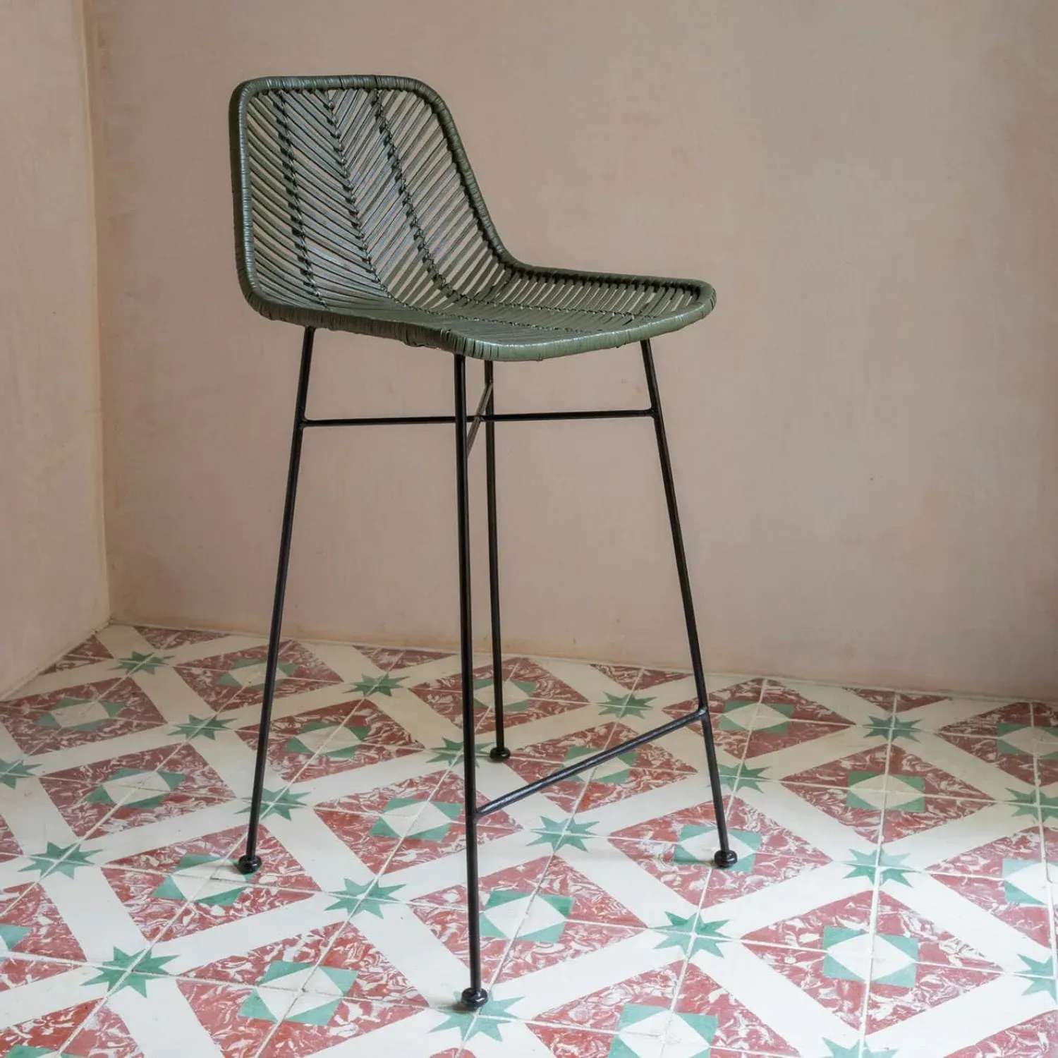 Oslo Counter Stool - Olive Green, Rattan