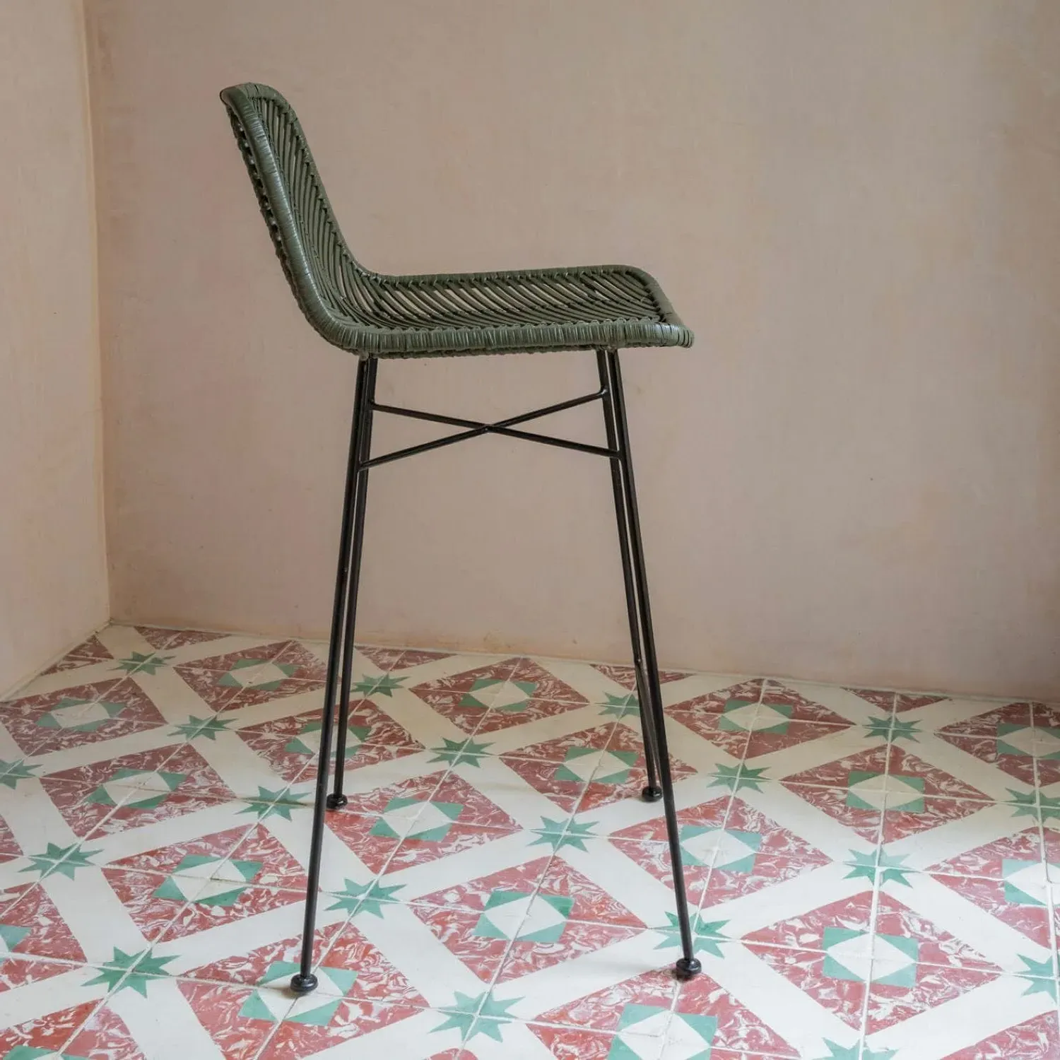 Oslo Counter Stool - Olive Green, Rattan