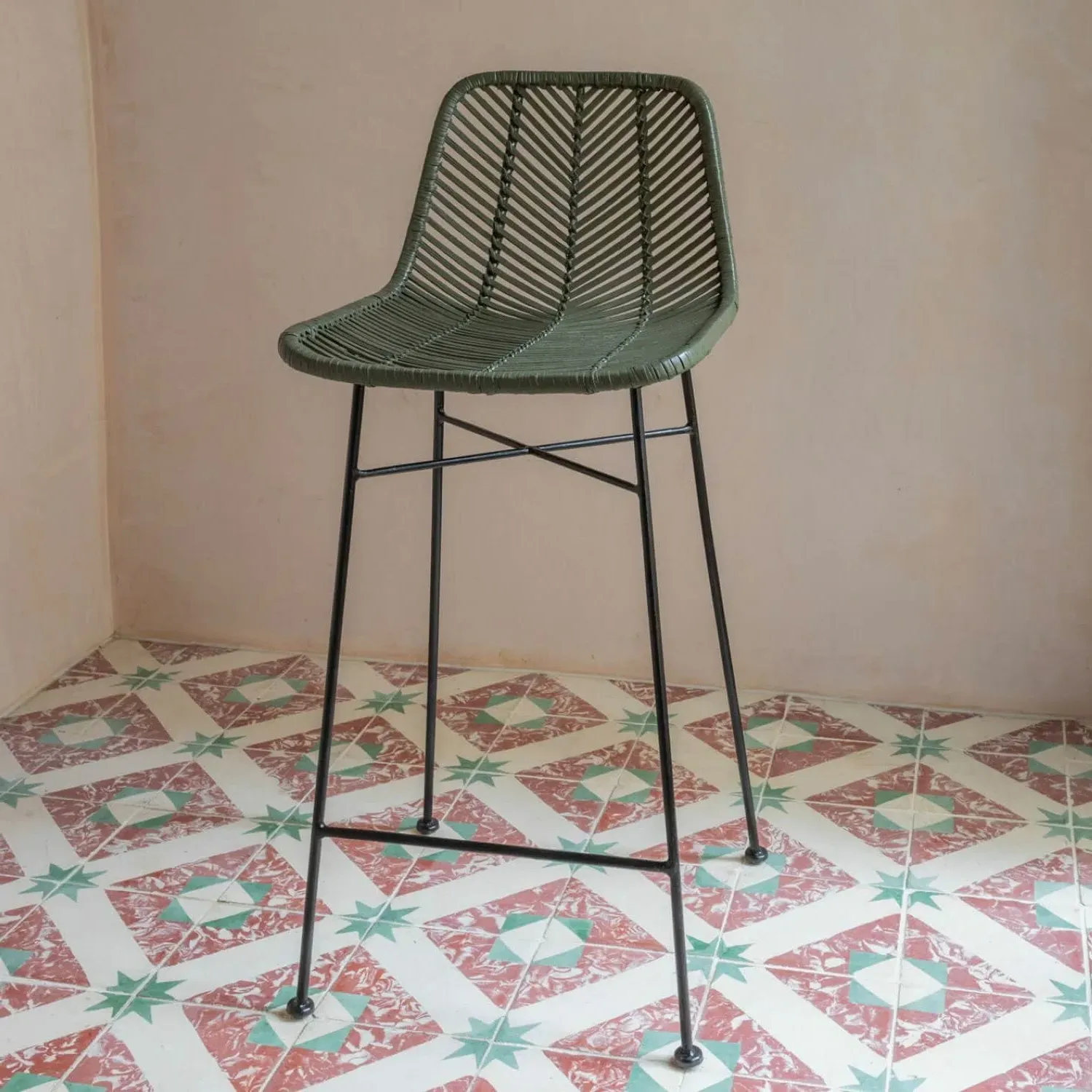 Oslo Counter Stool - Olive Green, Rattan