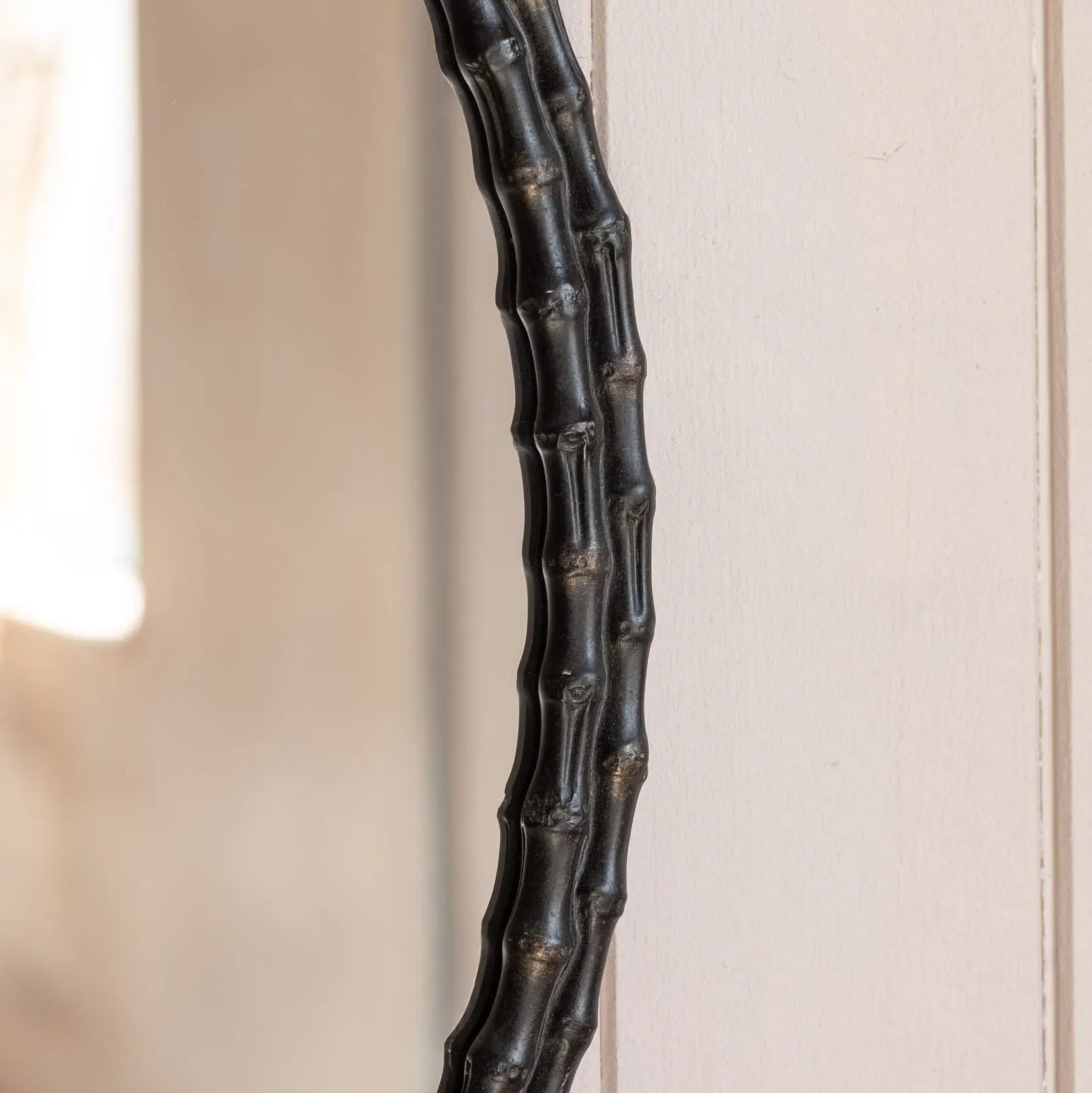 Oval Bamboo Wall Mirror - Black, Resin