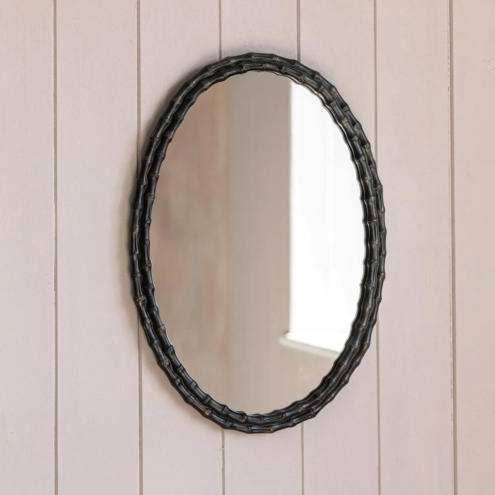 Oval Bamboo Wall Mirror - Black, Resin
