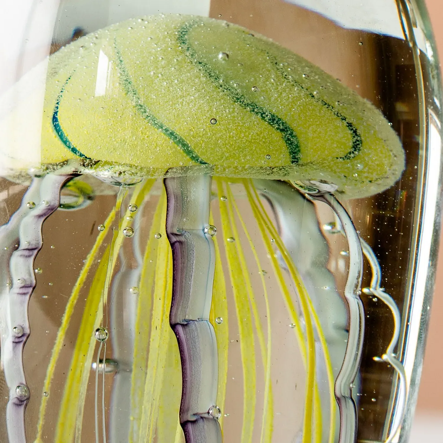 Oval Glass Tiger Jellyfish Paperweight