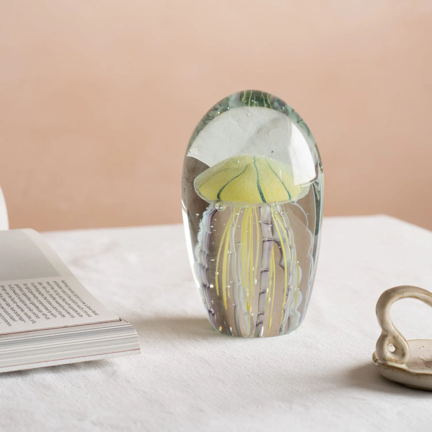 Oval Glass Tiger Jellyfish Paperweight image