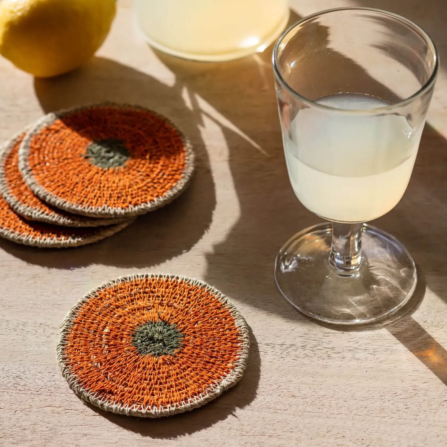 Pablo Set of Four Round Coasters - Aqua, Seagrass