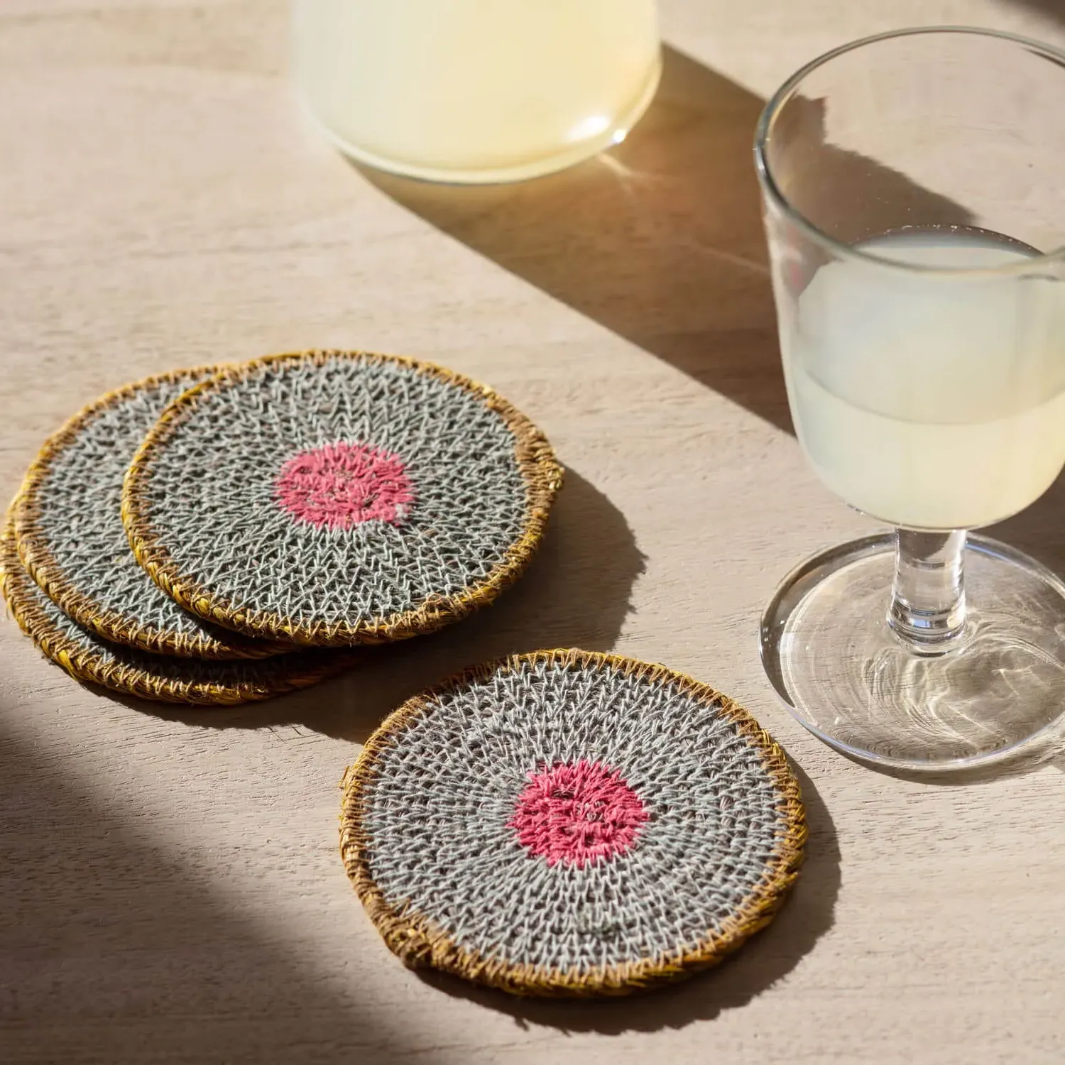 Pablo Set of Four Round Coasters - Aqua, Seagrass