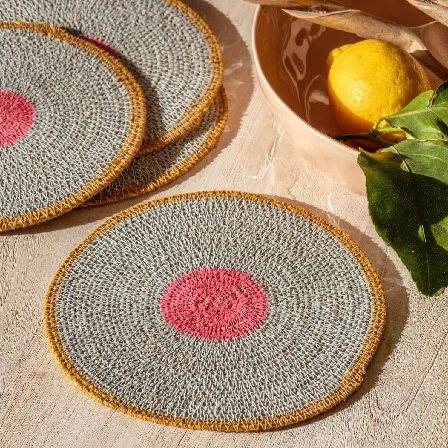 Pablo Set of Four Round Placemats - Aqua, Seagrass
