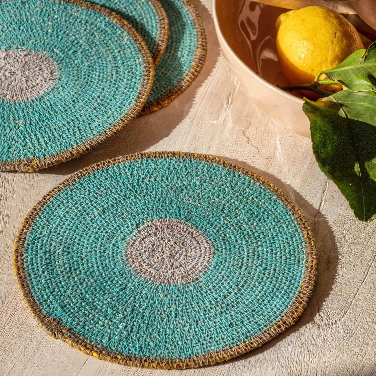 Pablo Set of Four Round Placemats - Orange, Seagrass