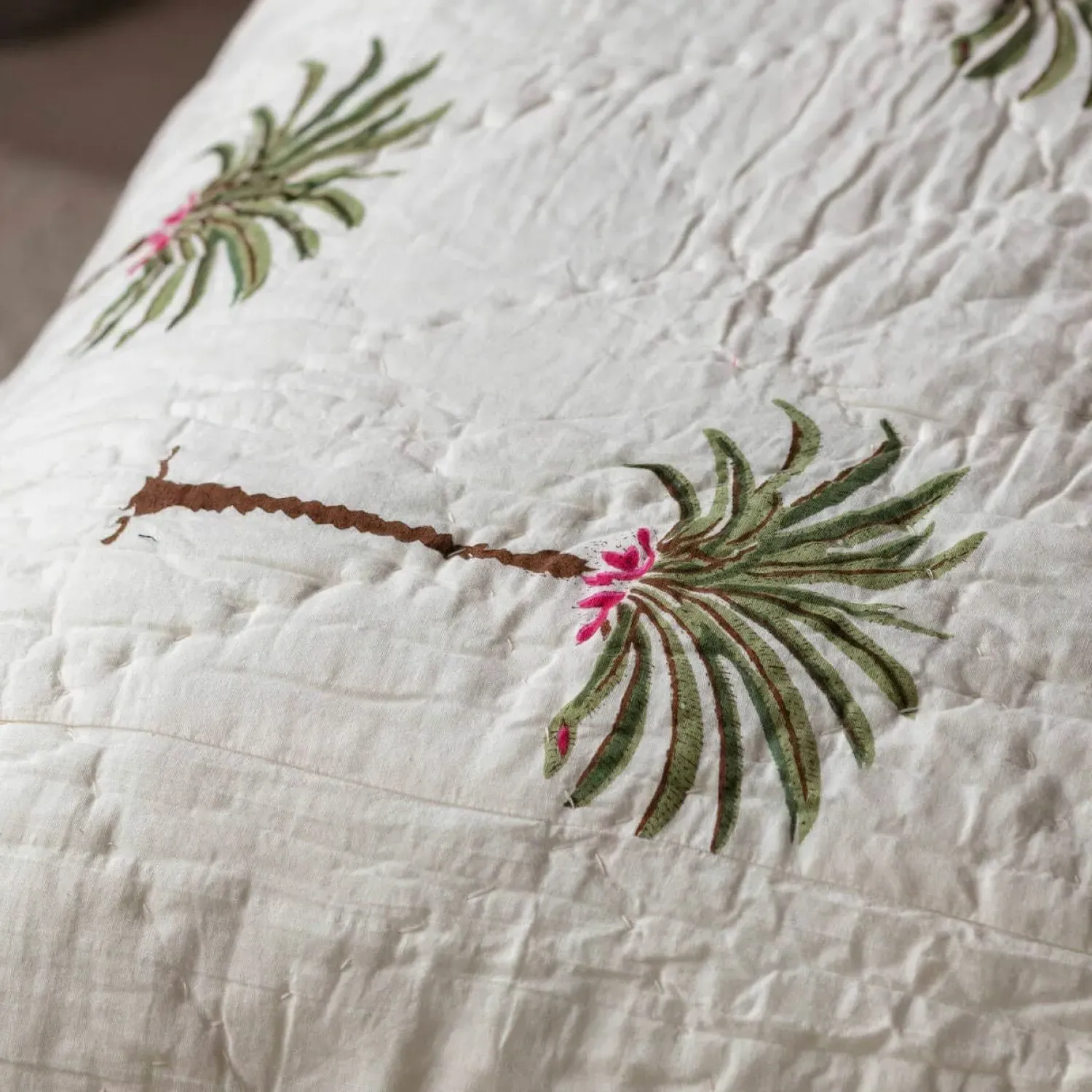 Palm Tree and Green Stripe Reversible King Size Quilt