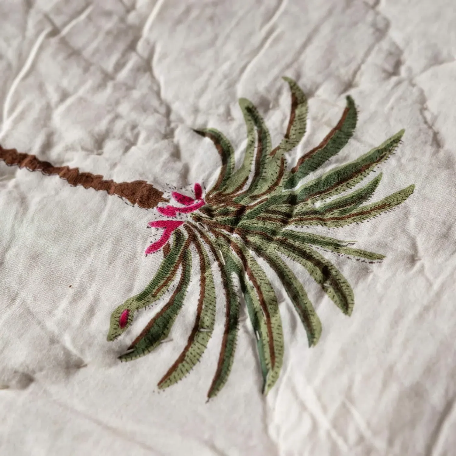 Palm Tree and Green Stripe Reversible King Size Quilt