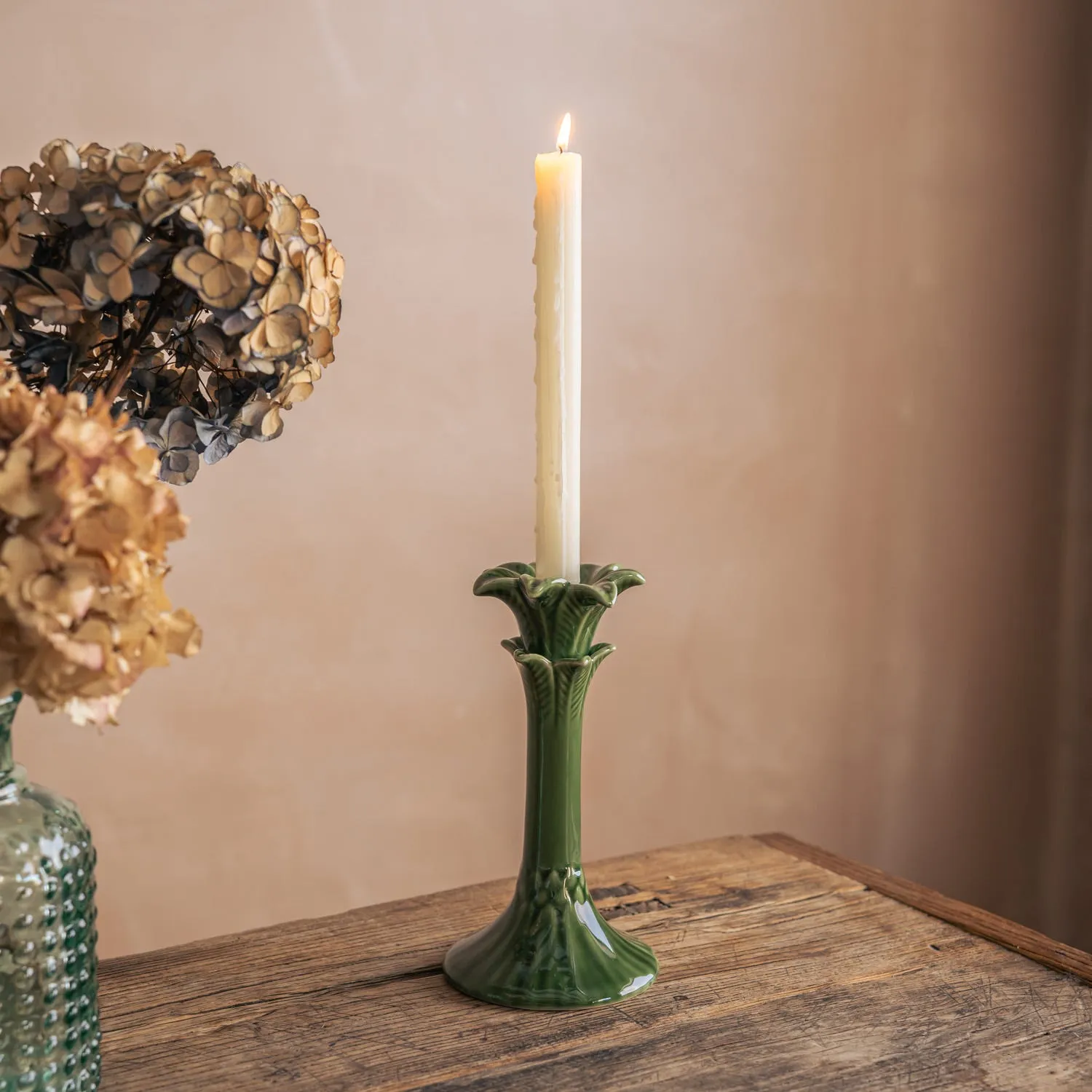 Palm Tree Ceramic Candle Holder - Green