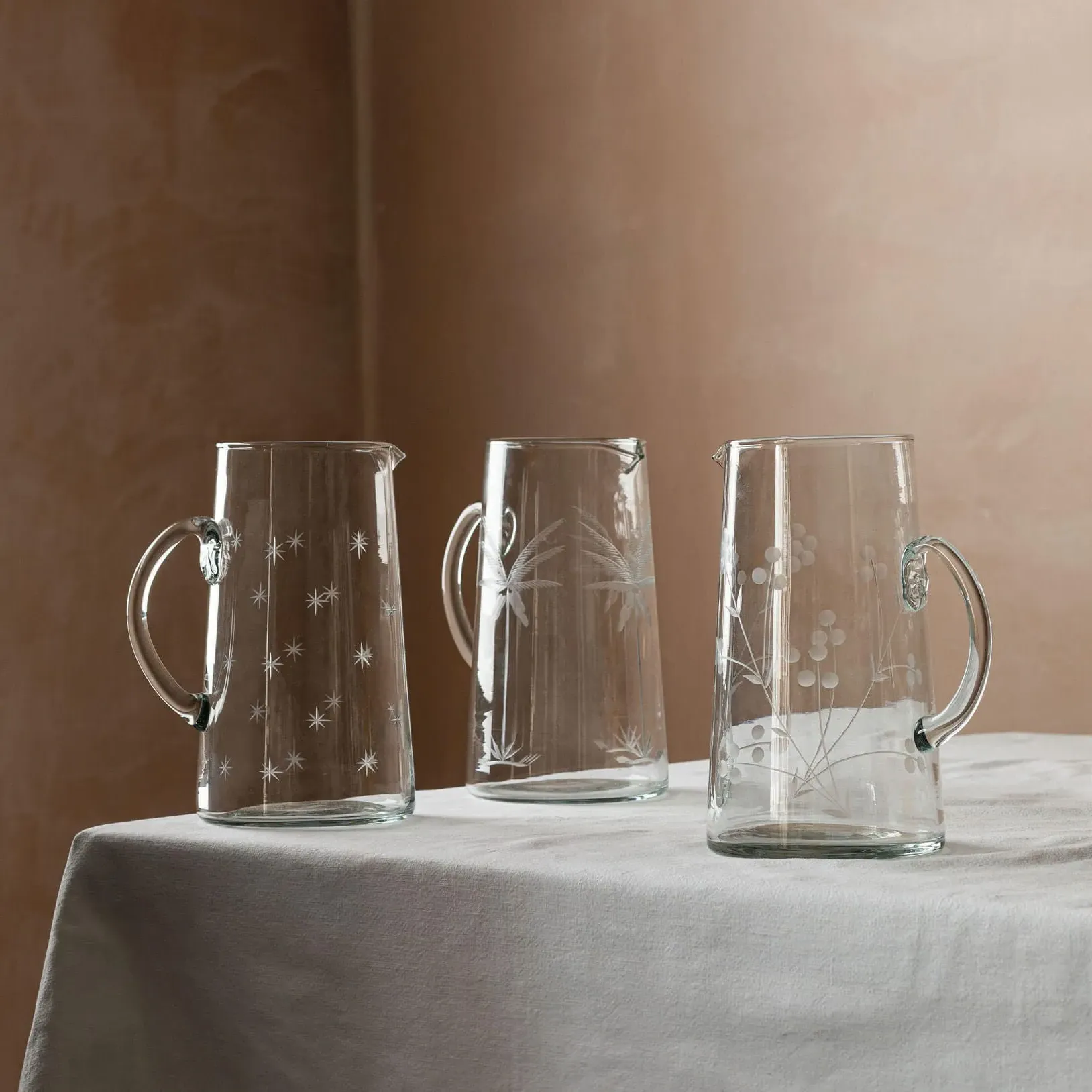 Palm Tree Cut Glass Jug - Clear