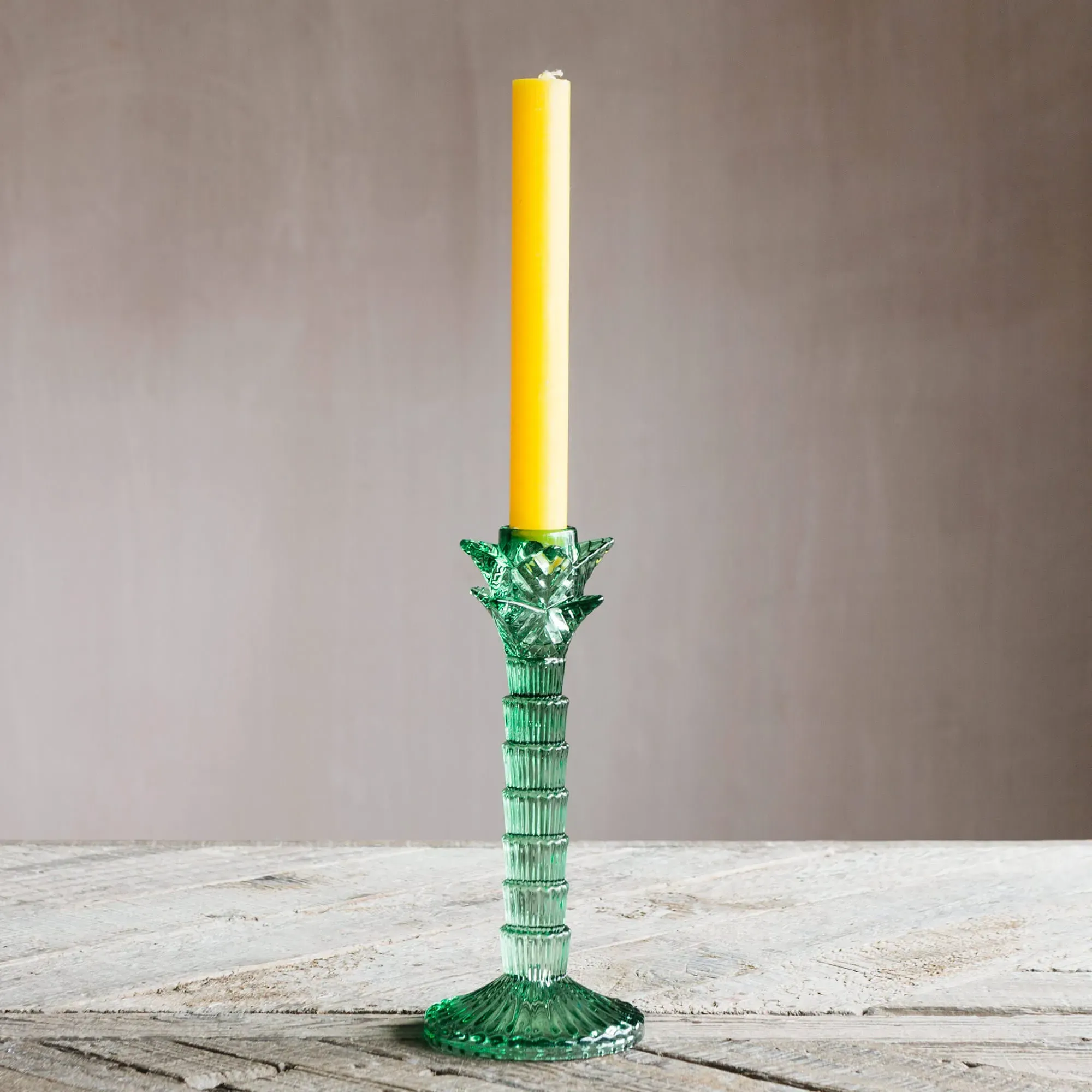 Palm Tree Glass Candle Holder - Green