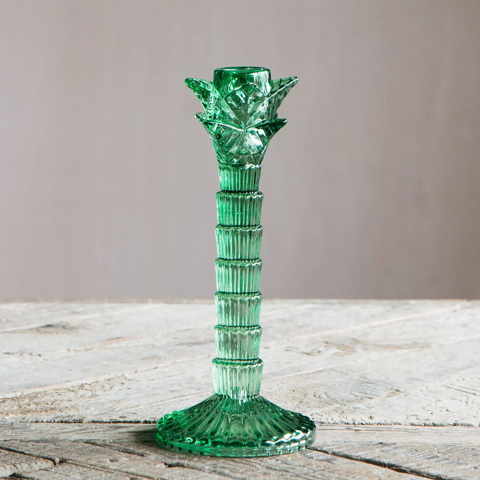 Palm Tree Glass Candle Holder - Green