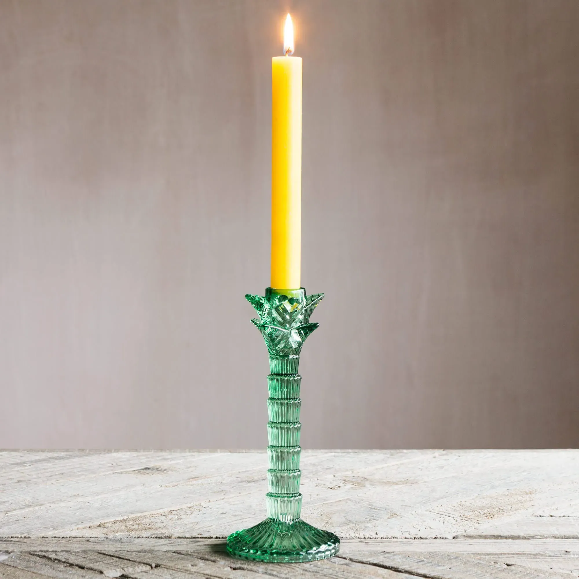 Palm Tree Glass Candle Holder - Green