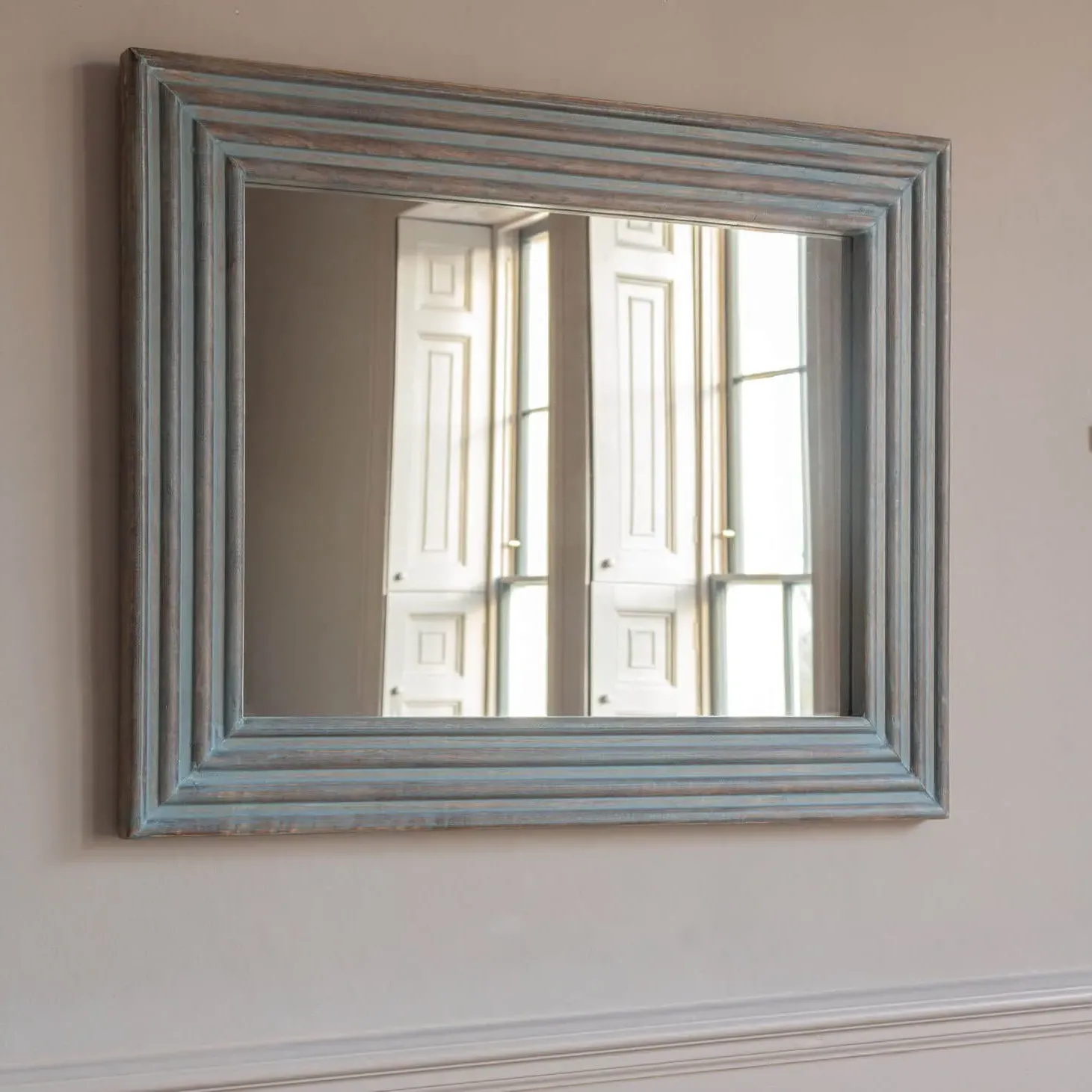 Park Small Wall Mirror - Blue-Grey, Mango Wood