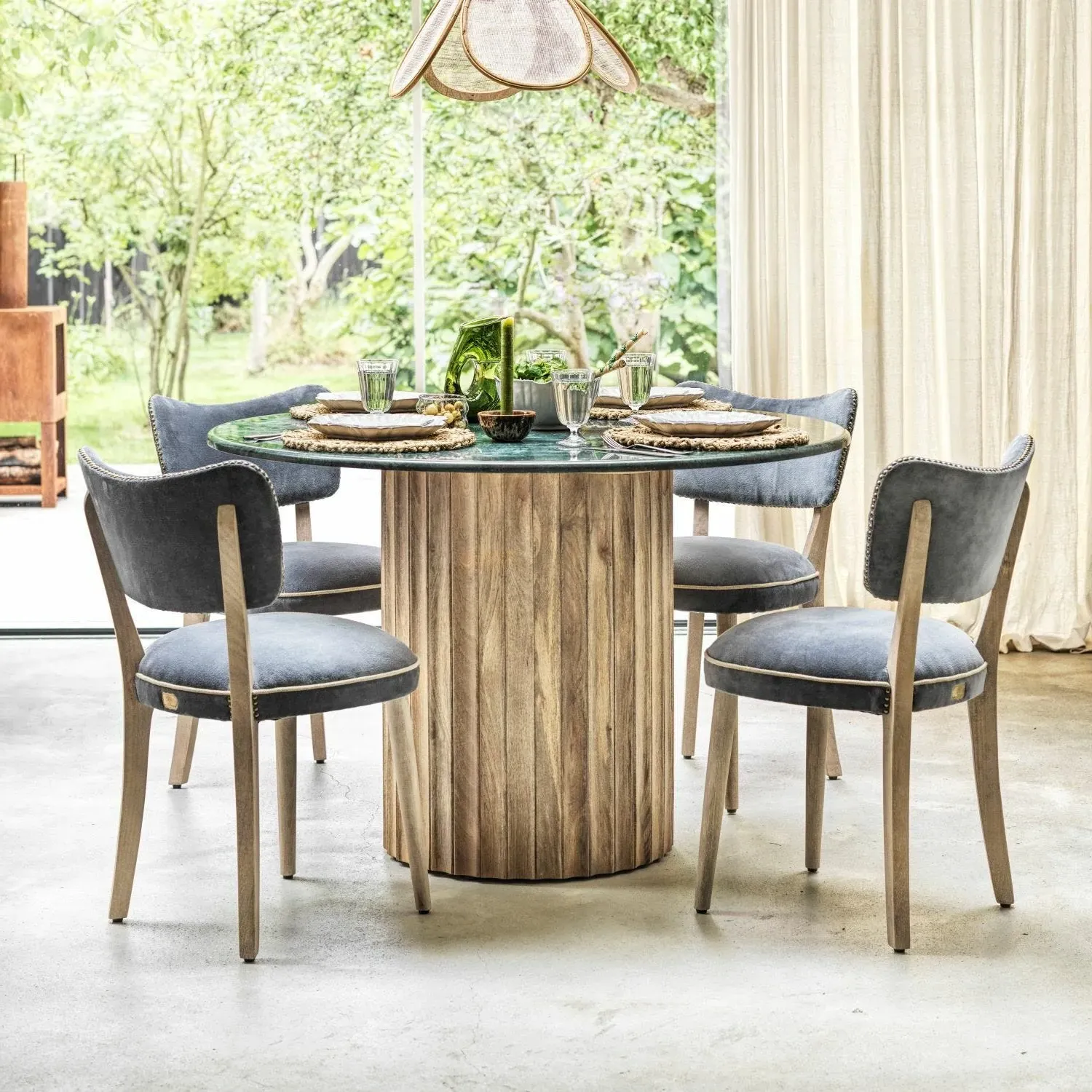 Parker 4-Seater Round Dining Table - Green, Marble image