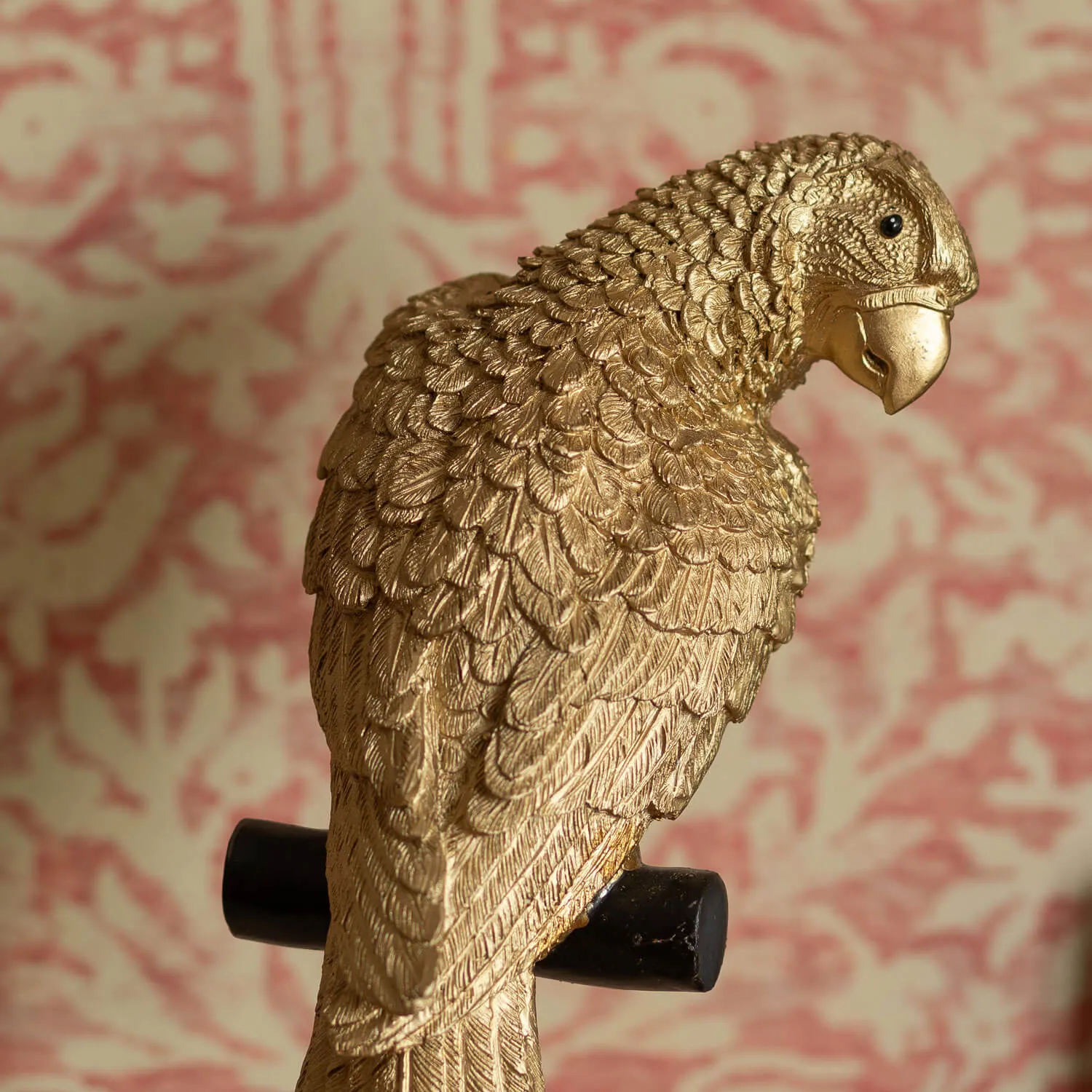 Parrot on Perch Ornament - Gold, Resin