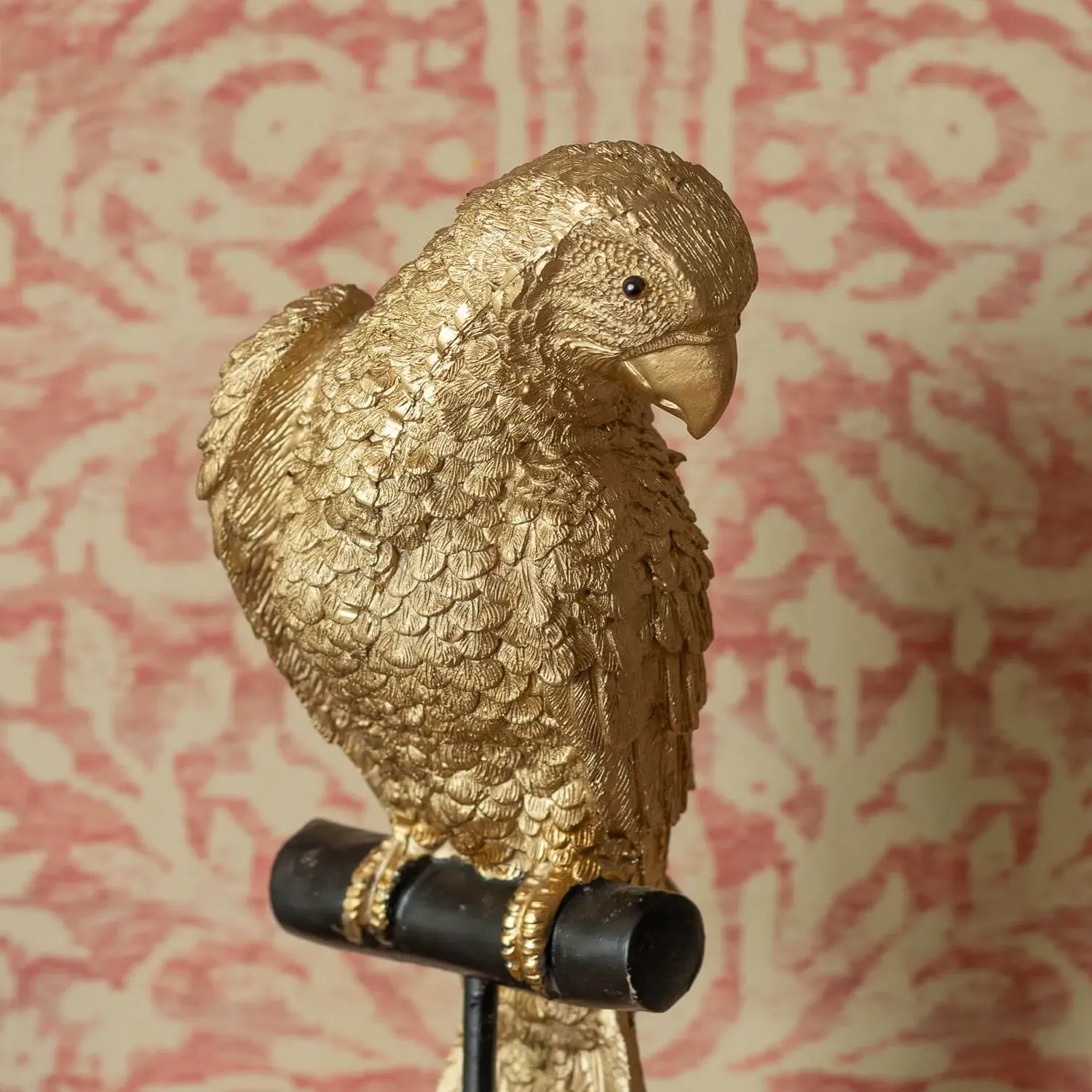 Parrot on Perch Ornament - Gold, Resin