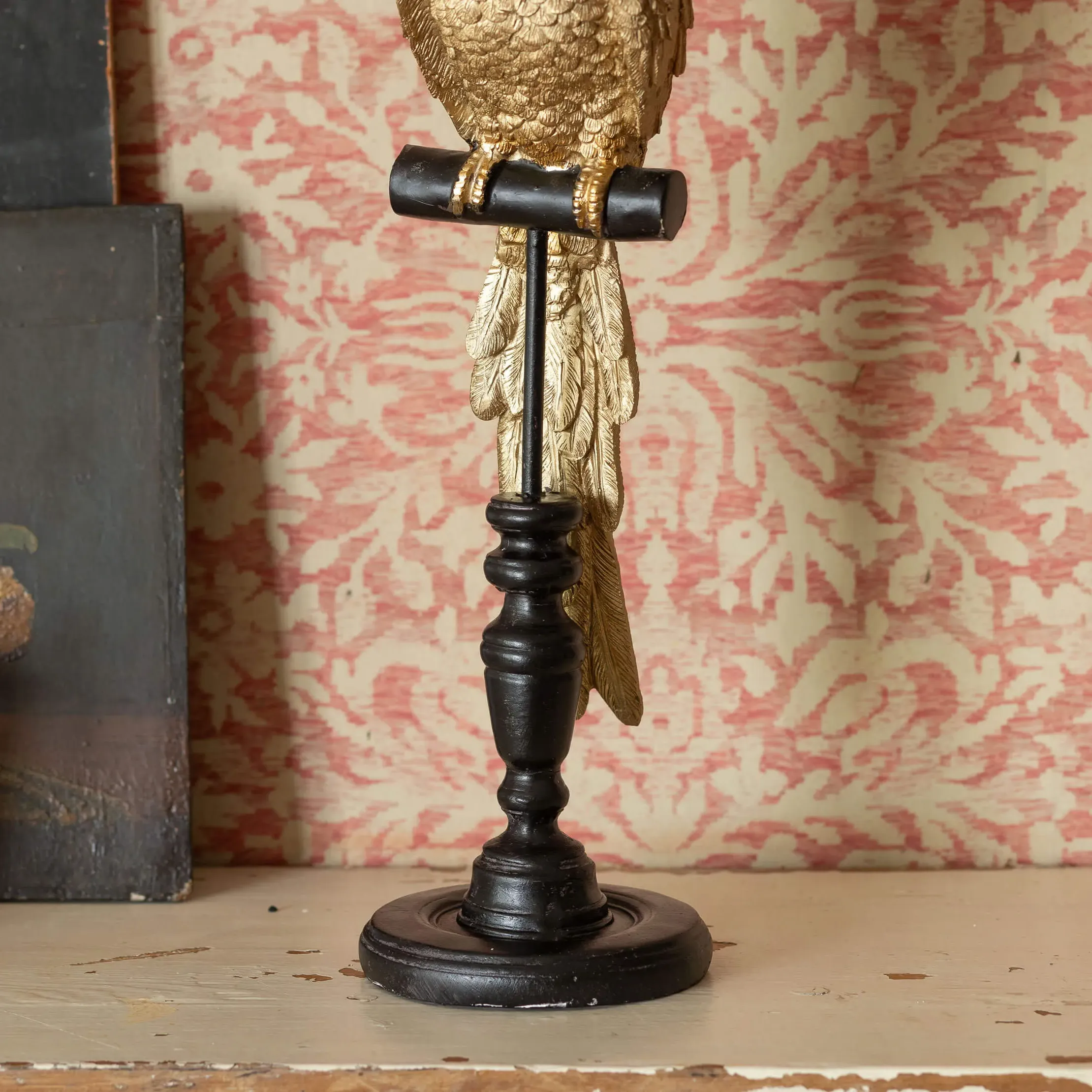 Parrot on Perch Ornament - Gold, Resin