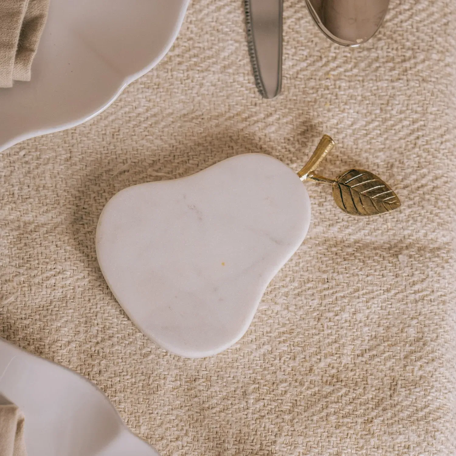 Pear Marble Coaster - White, Marble