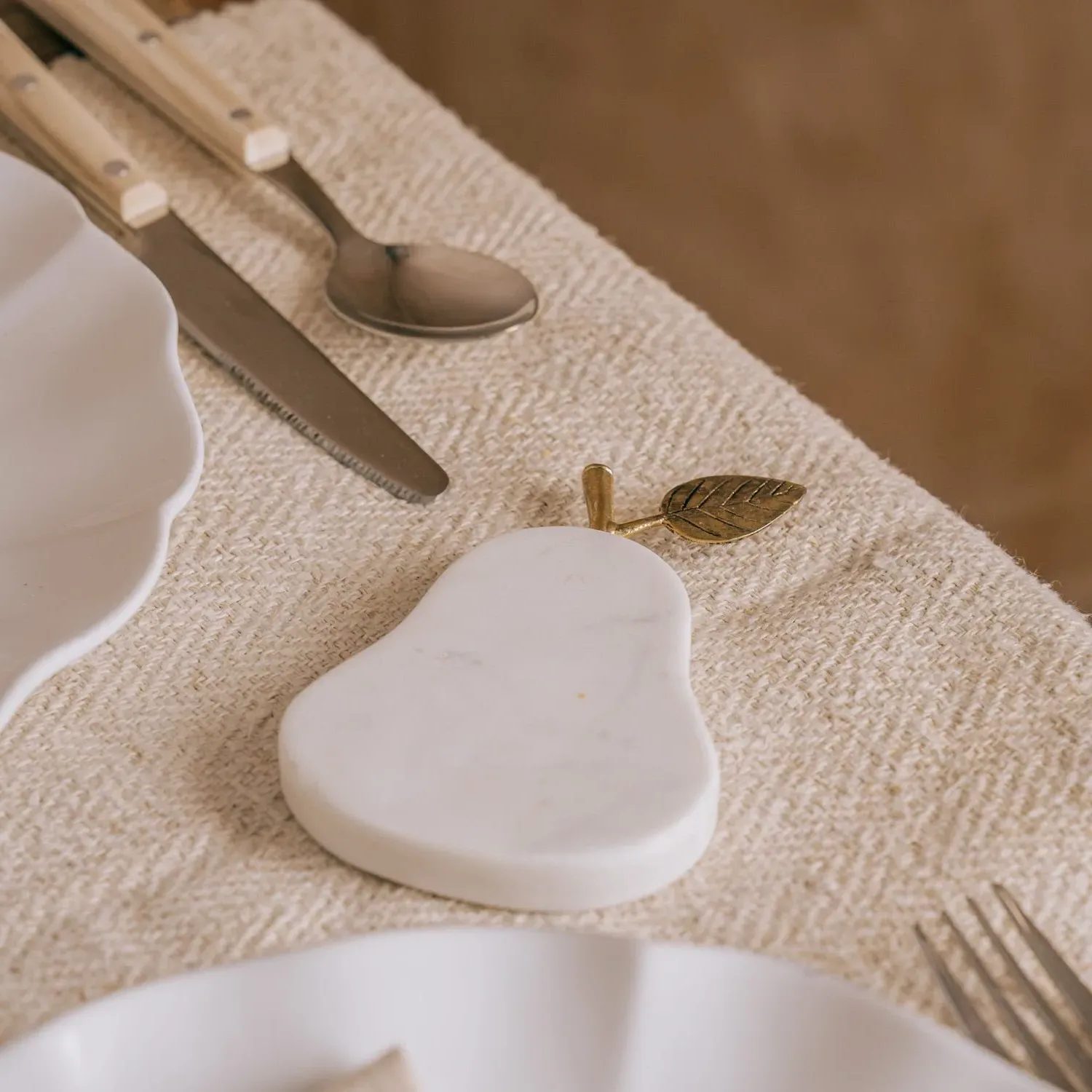 Pear Marble Coaster - White, Marble