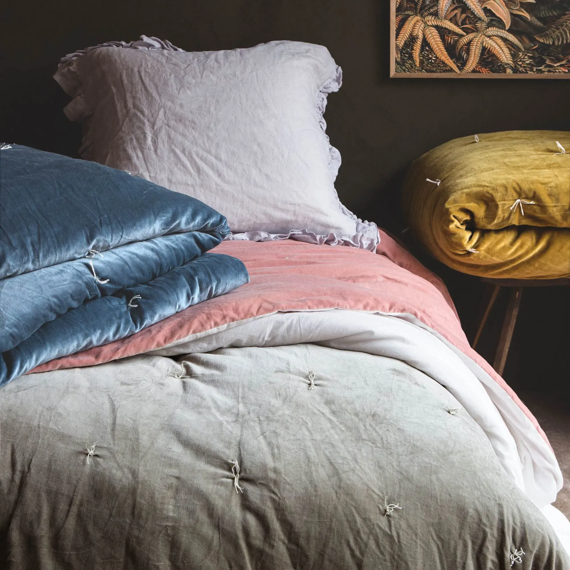 Pebble Super King Size Quilt - Blue, Cotton Velvet