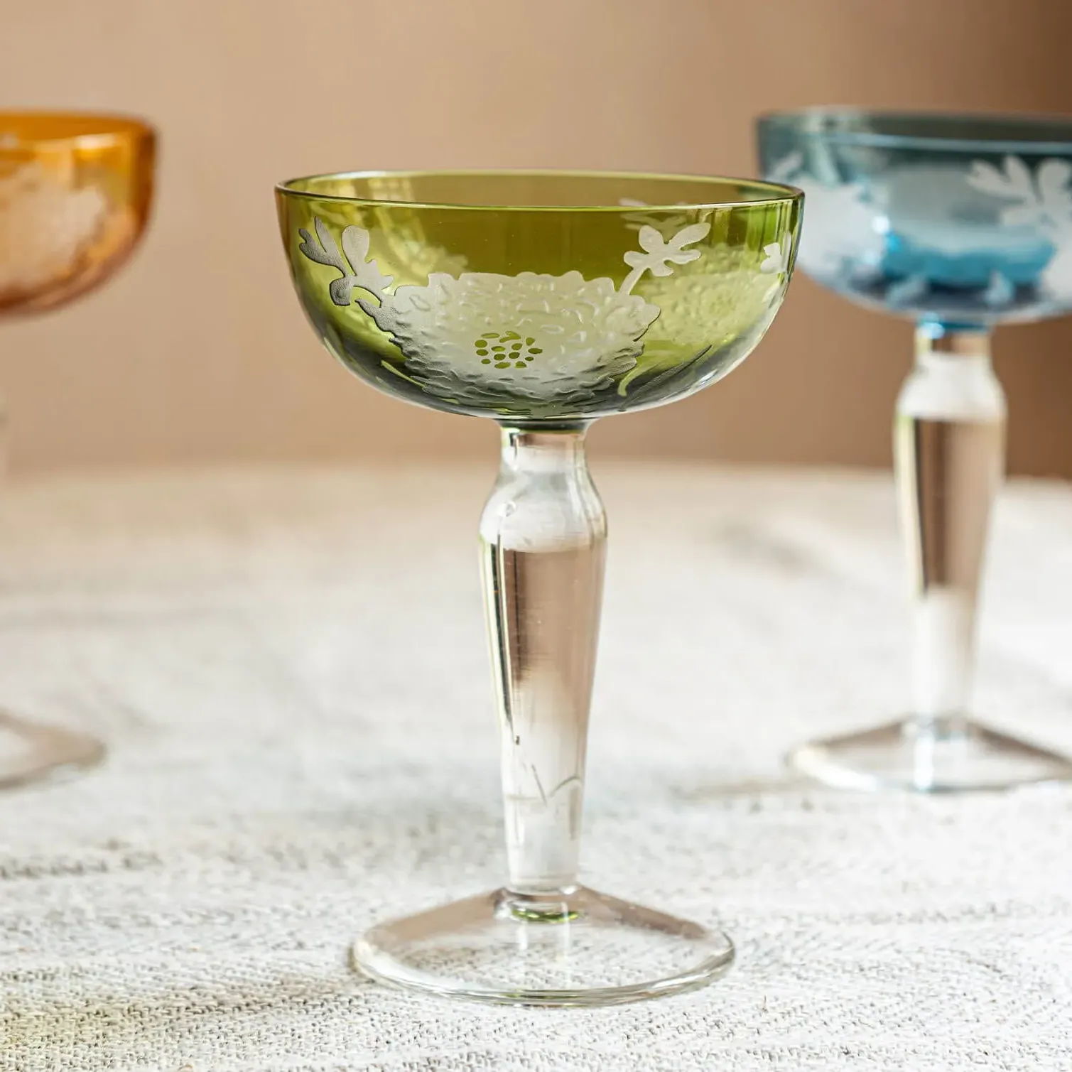 Peony Set of Six Coupe Glasses - Multi-Colour, Glass