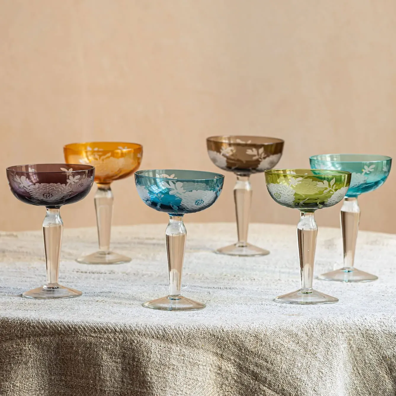 Peony Set of Six Coupe Glasses - Multi-Colour, Glass
