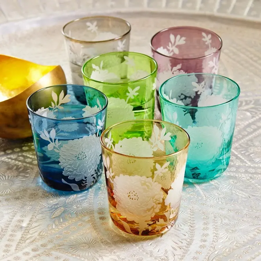 Peony Set of Six Glasses - Multi-Colour, Blown Glass image