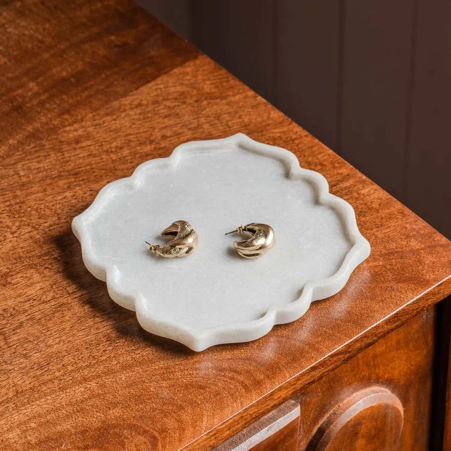 Petal Marble Decorative Trinket Plate - Ivory image