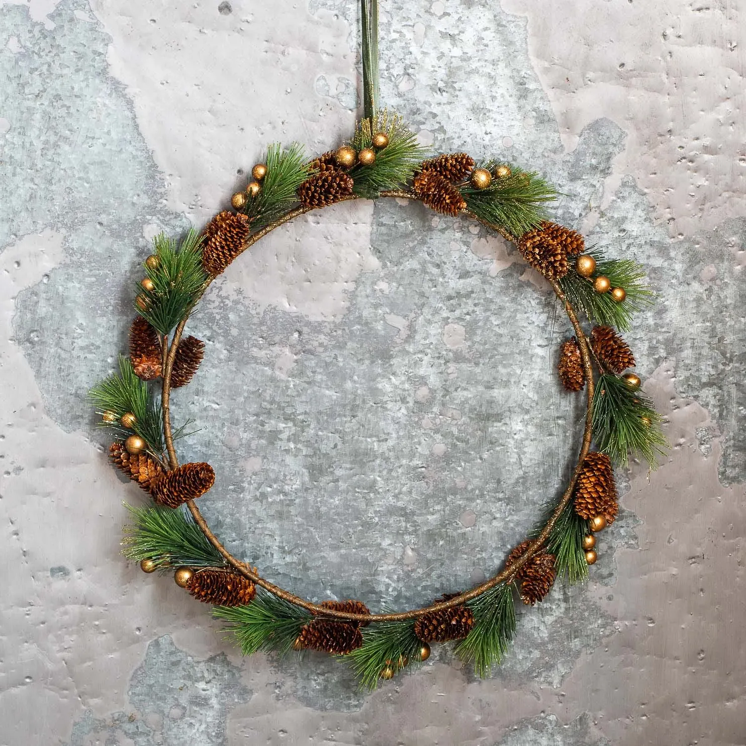 Pinecone & Berries Narrow Christmas Wreath - Gold image