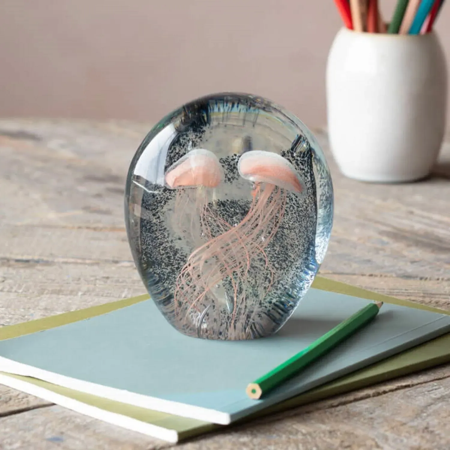 Pink Jellyfish Paperweight - Glass