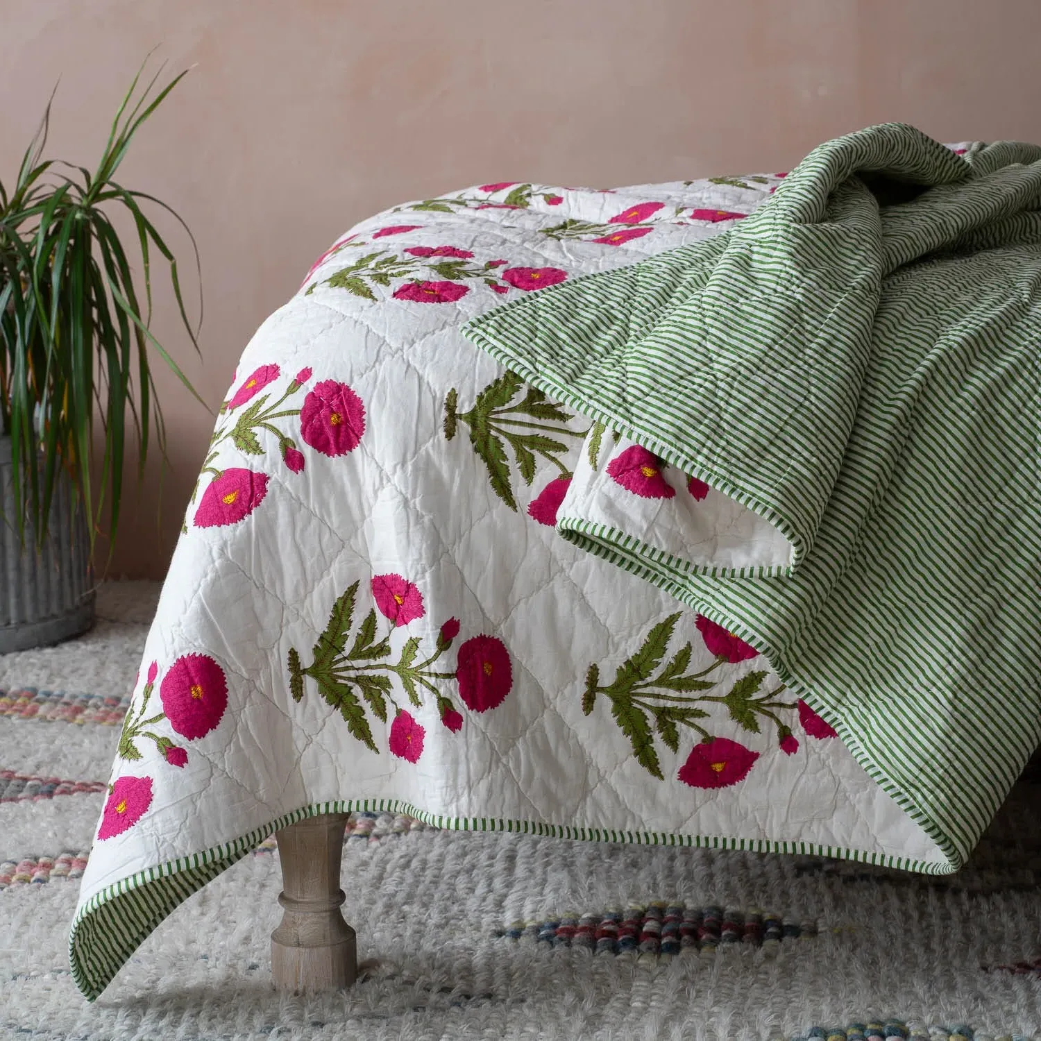 Pink Poppy King Size Quilt - Cotton
