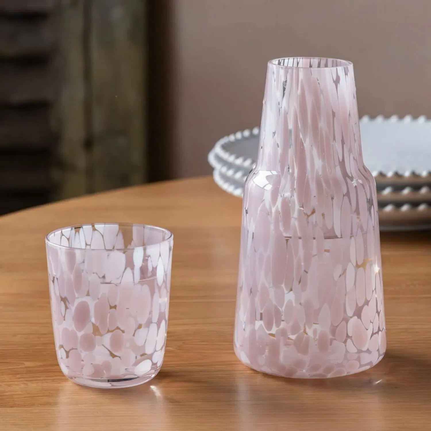Pink Speckle Carafe and Tumbler Set - Glass