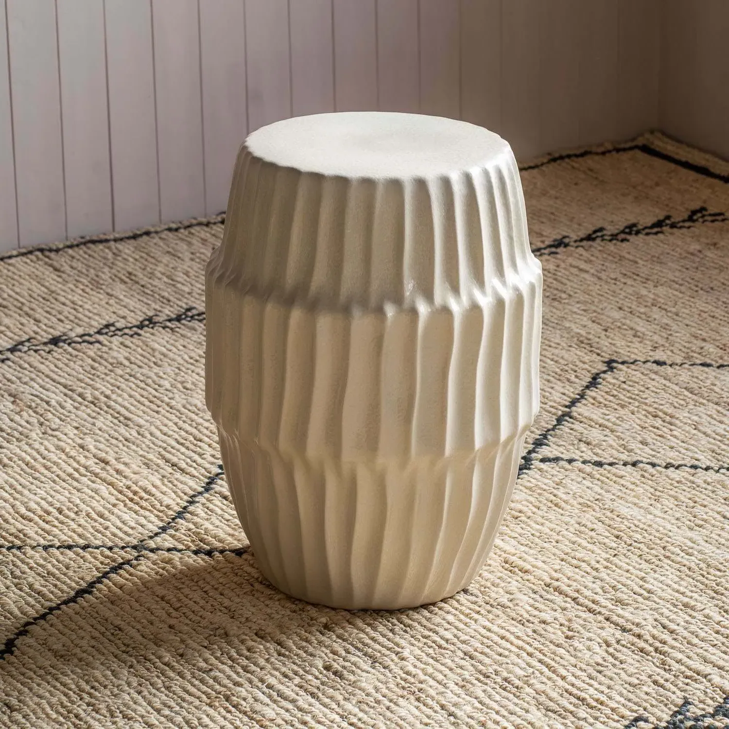 Piped Round Side Table - White, Ceramic