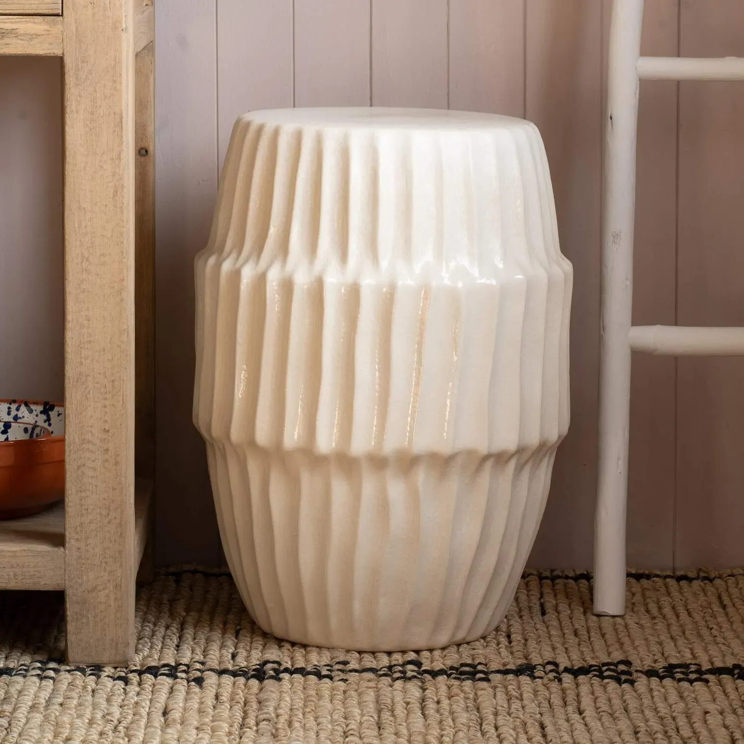 Piped Round Side Table - White, Ceramic image