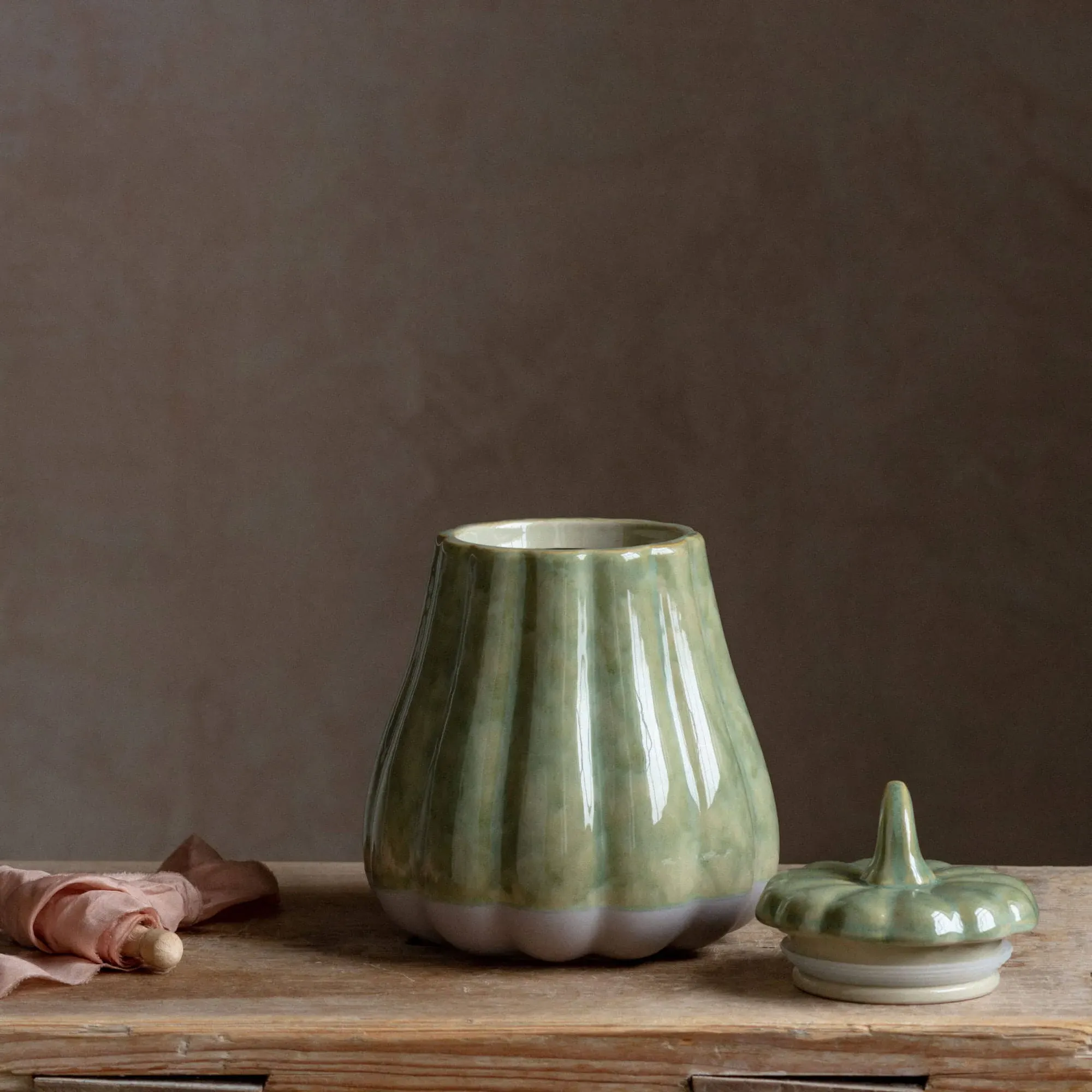 Pumpkin Storage Jar - Green, Stoneware